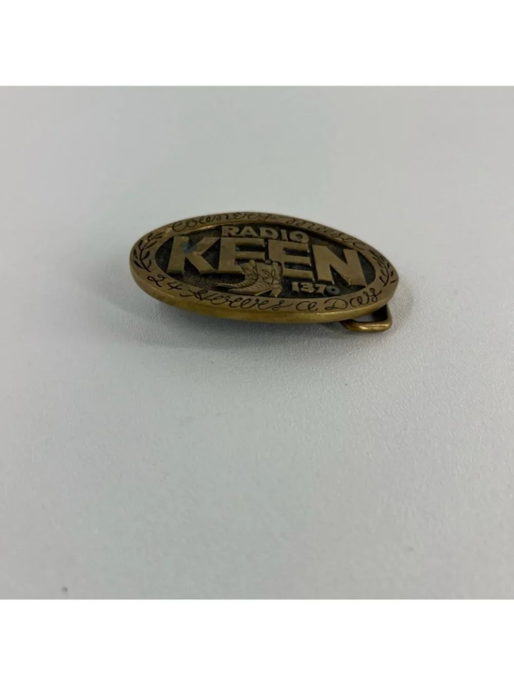 Vintage KEEN 1370 Radio Country Music Brass Belt Buckle The Buckle Works Western